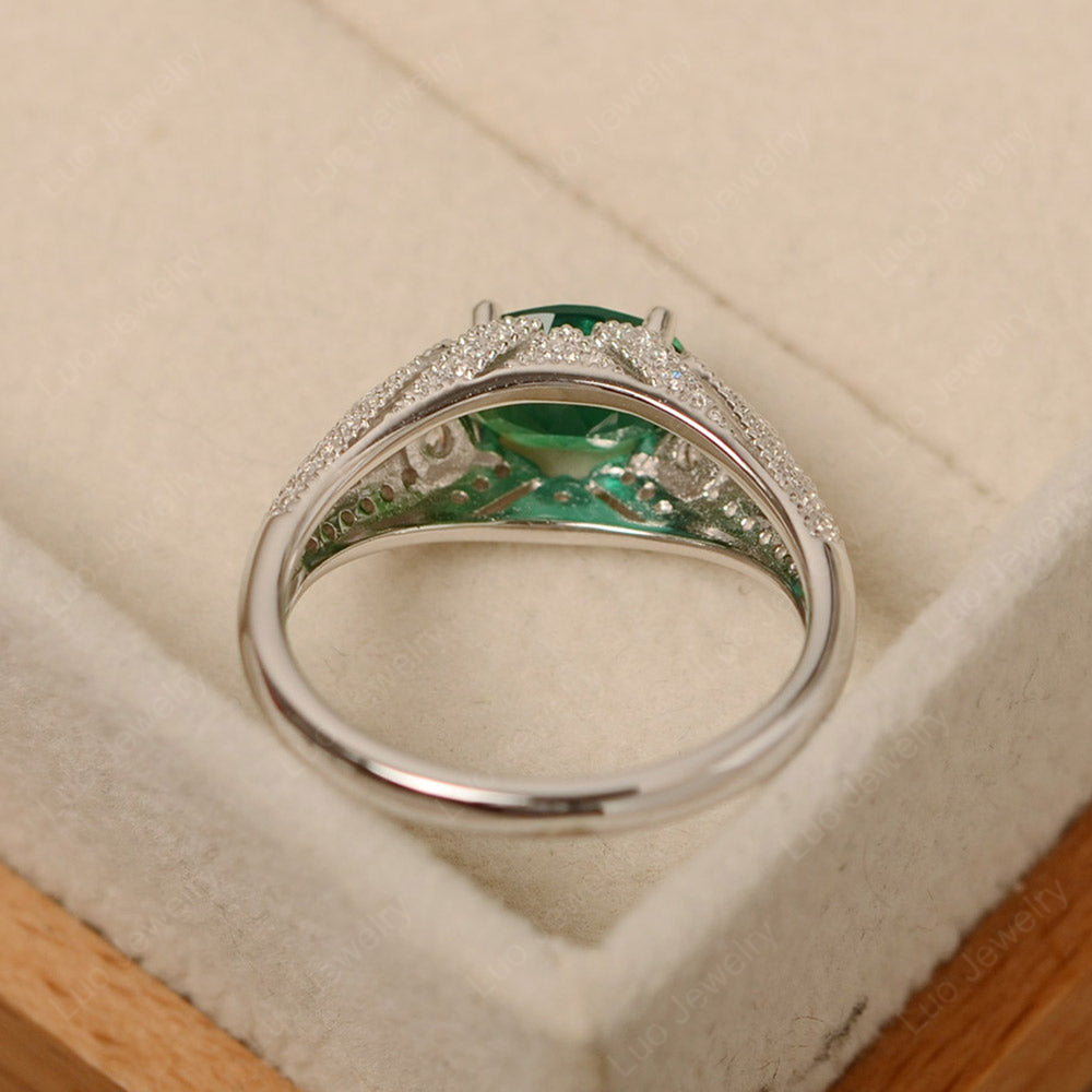 Vintage Horizontal Oval Cut Lab Emerald Ring - LUO Jewelry