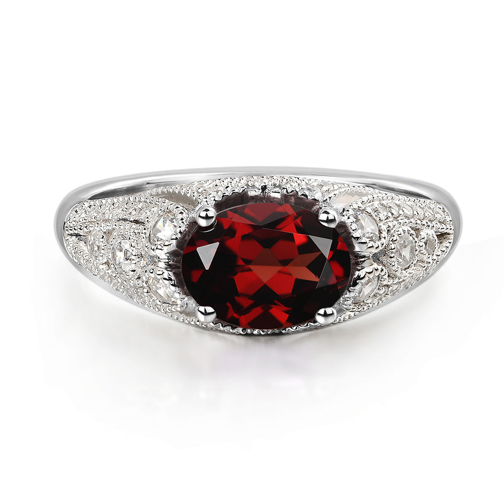 Vintage Horizontal Oval Cut Garnet Ring - LUO Jewelry