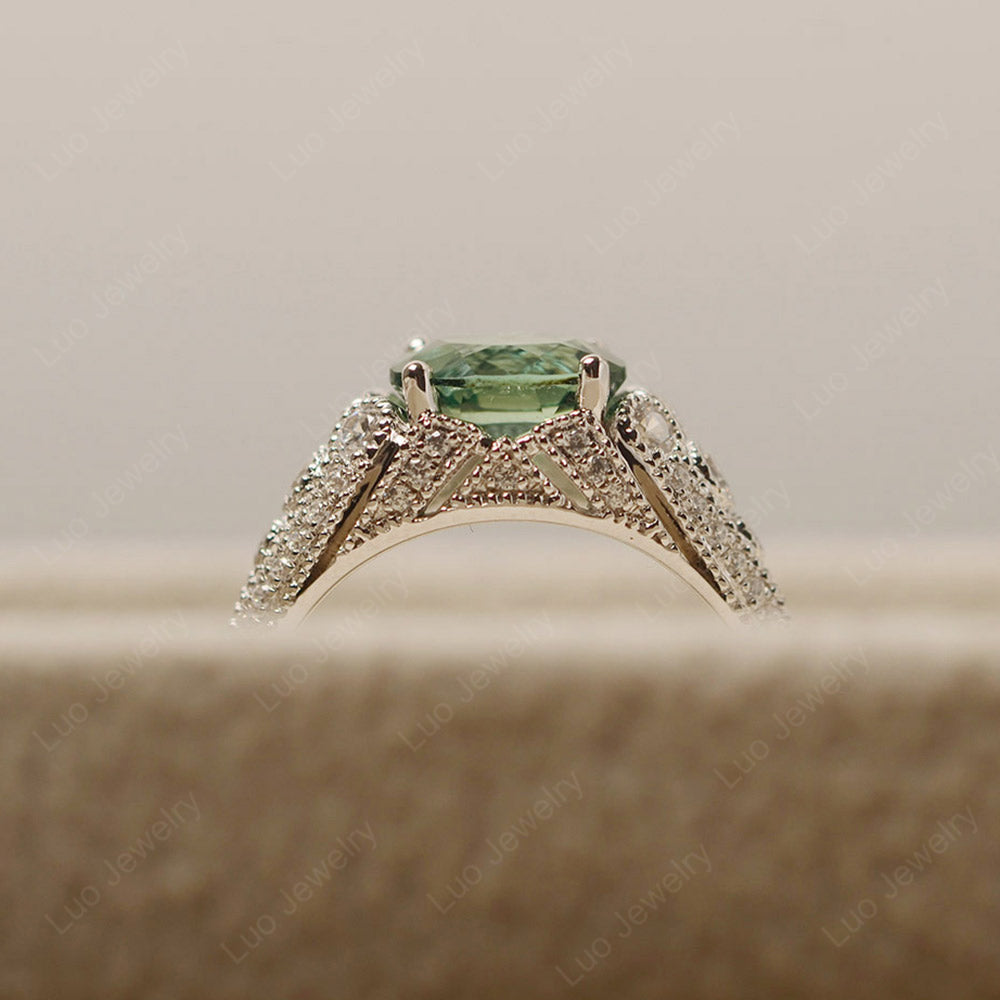 Vintage Horizontal Oval Cut Green Sapphire Ring - LUO Jewelry