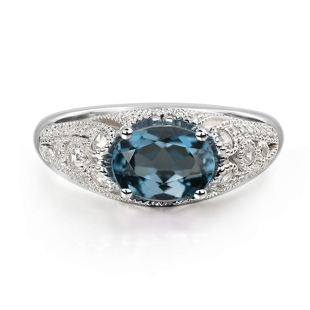 Vintage Horizontal Oval Cut London Blue Topaz Ring - LUO Jewelry