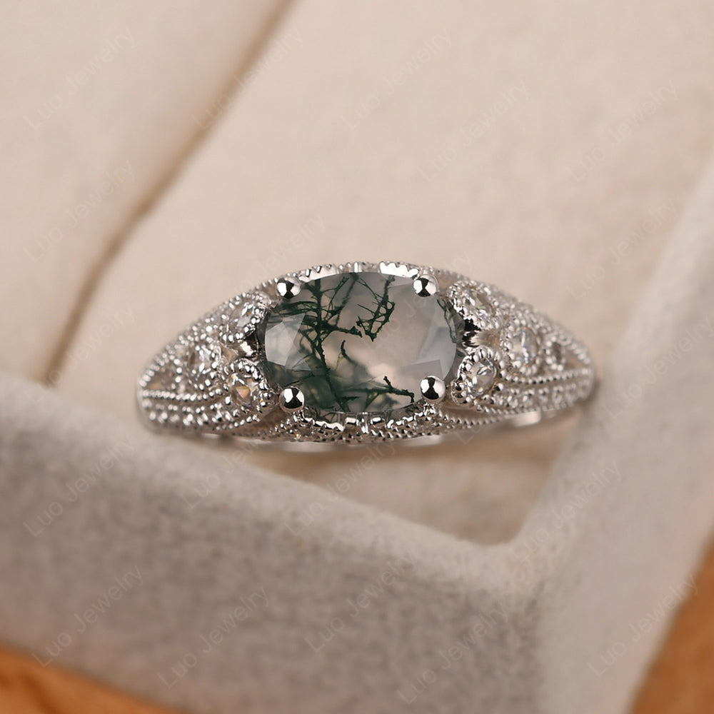 Vintage Horizontal Oval Cut Moss Agate Ring - LUO Jewelry