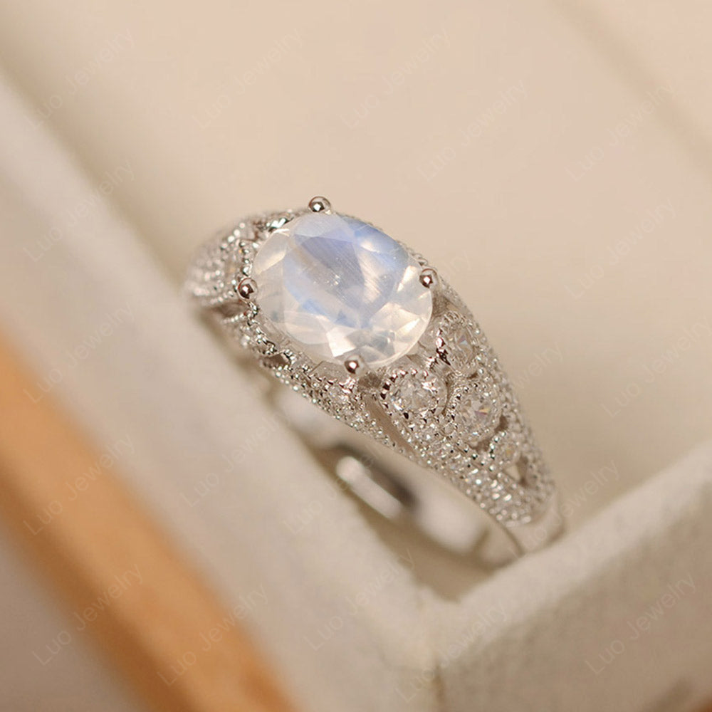 Vintage Horizontal Oval Cut Moonstone Ring - LUO Jewelry