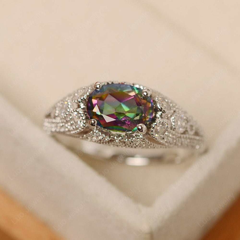 Vintage Horizontal Oval Cut Mystic Topaz Ring - LUO Jewelry