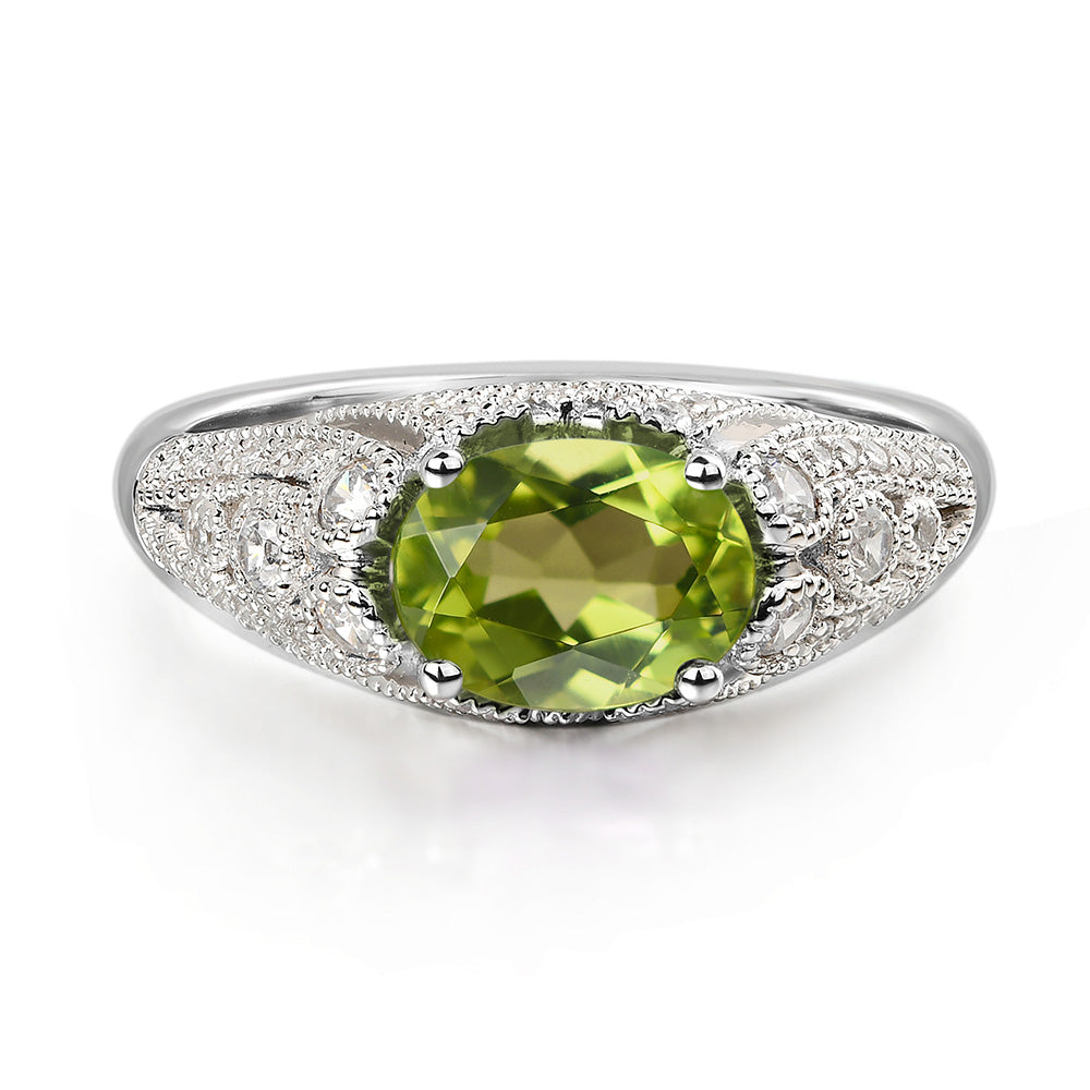 Vintage Horizontal Oval Cut Peridot Ring - LUO Jewelry