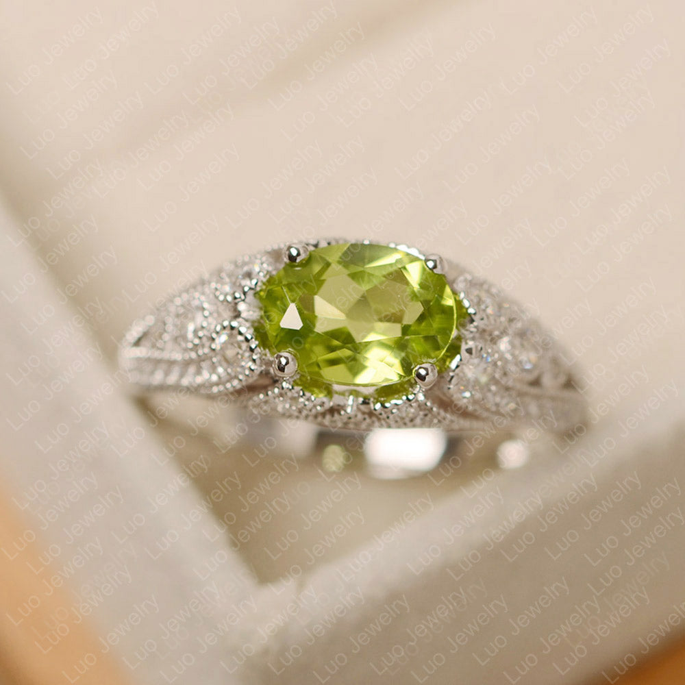 Vintage Horizontal Oval Cut Peridot Ring - LUO Jewelry