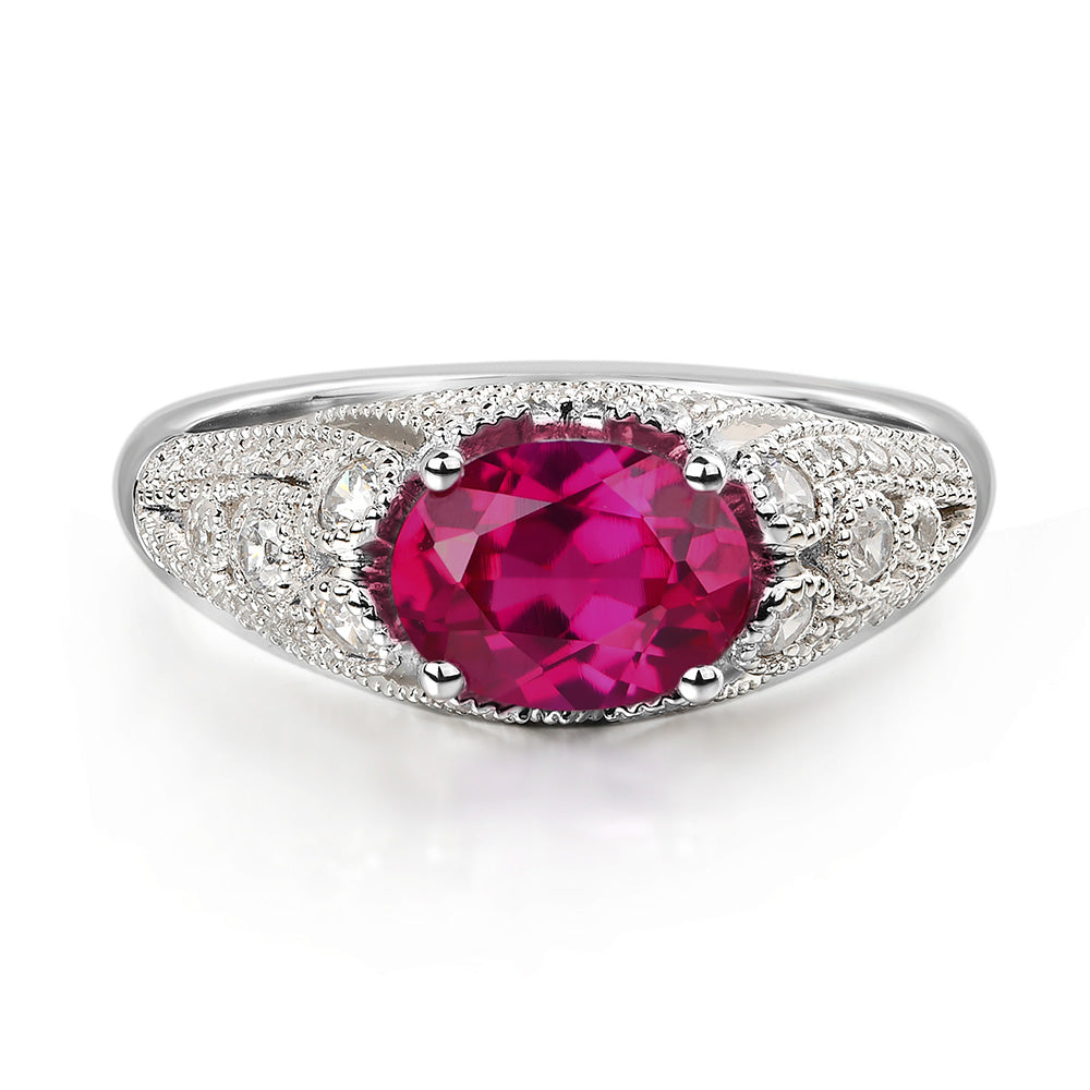 Vintage Horizontal Oval Cut Ruby Ring - LUO Jewelry