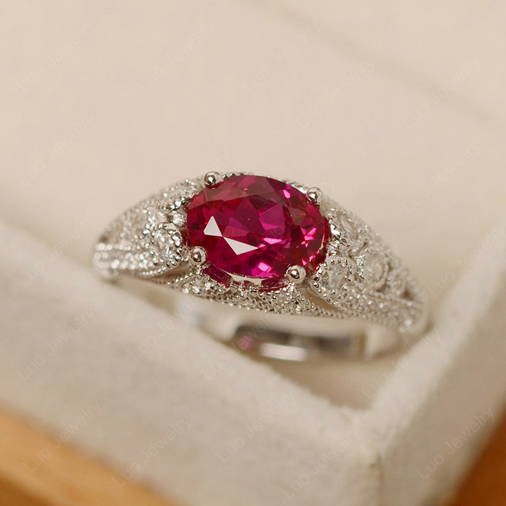 Vintage Horizontal Oval Cut Ruby Ring - LUO Jewelry