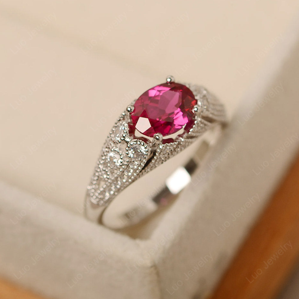 Vintage Horizontal Oval Cut Ruby Ring - LUO Jewelry