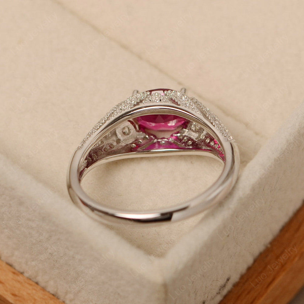 Vintage Horizontal Oval Cut Ruby Ring - LUO Jewelry