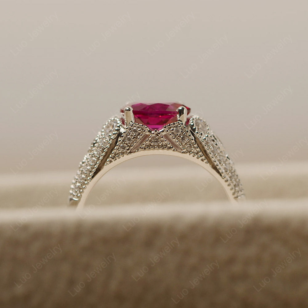 Vintage Horizontal Oval Cut Ruby Ring - LUO Jewelry