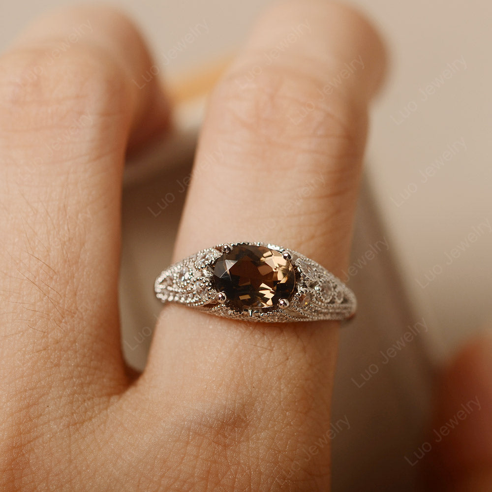 Vintage Horizontal Oval Cut Smoky Quartz  Ring - LUO Jewelry