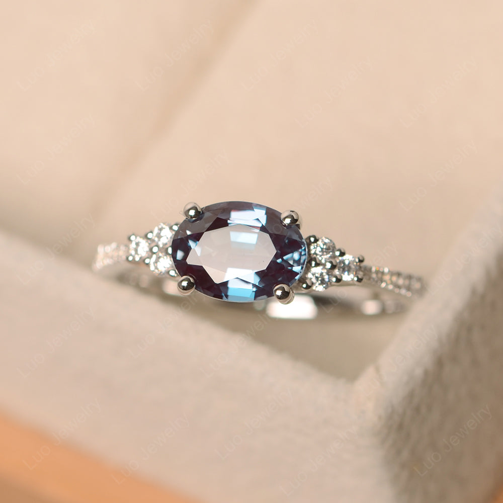 Horizontal Oval Cut Alexandrite Engagement Ring - LUO Jewelry