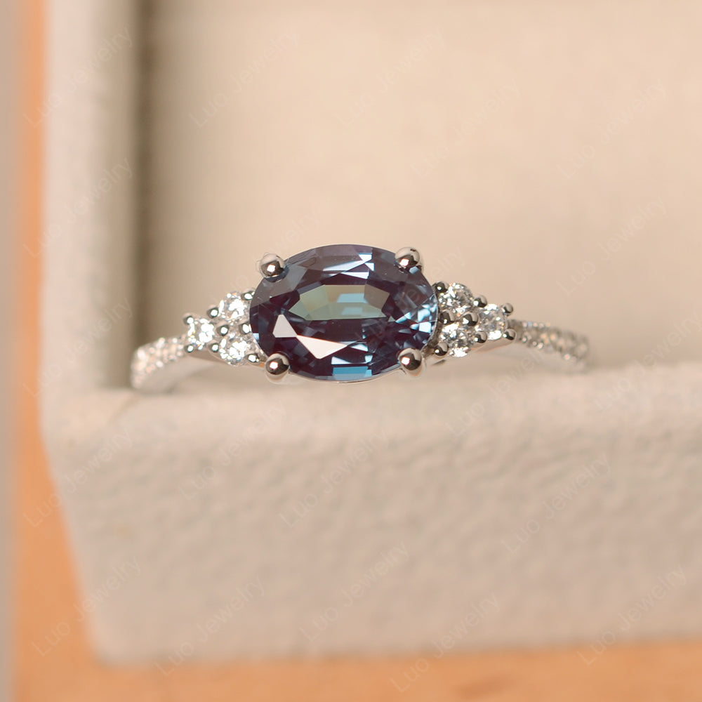 Horizontal Oval Cut Alexandrite Engagement Ring - LUO Jewelry