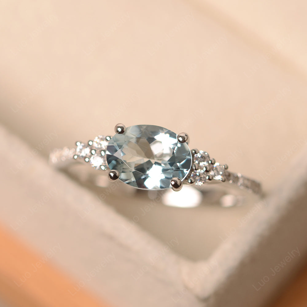 Horizontal Oval Cut Aquamarine Engagement Ring - LUO Jewelry