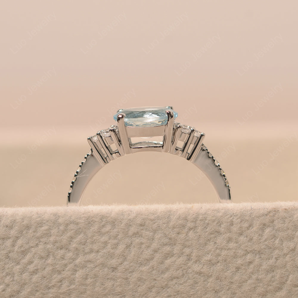 Horizontal Oval Cut Aquamarine Engagement Ring - LUO Jewelry