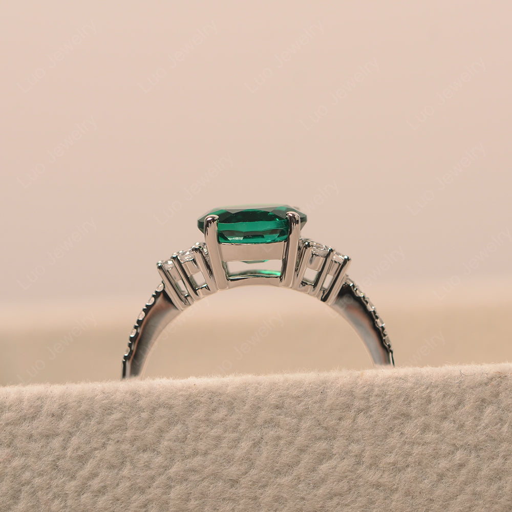 Horizontal Oval Cut Lab Emerald Engagement Ring - LUO Jewelry