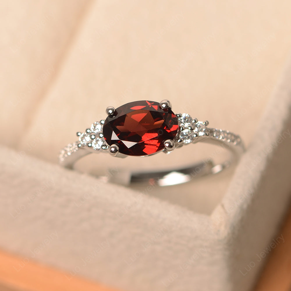 Horizontal Oval Cut Garnet Engagement Ring - LUO Jewelry