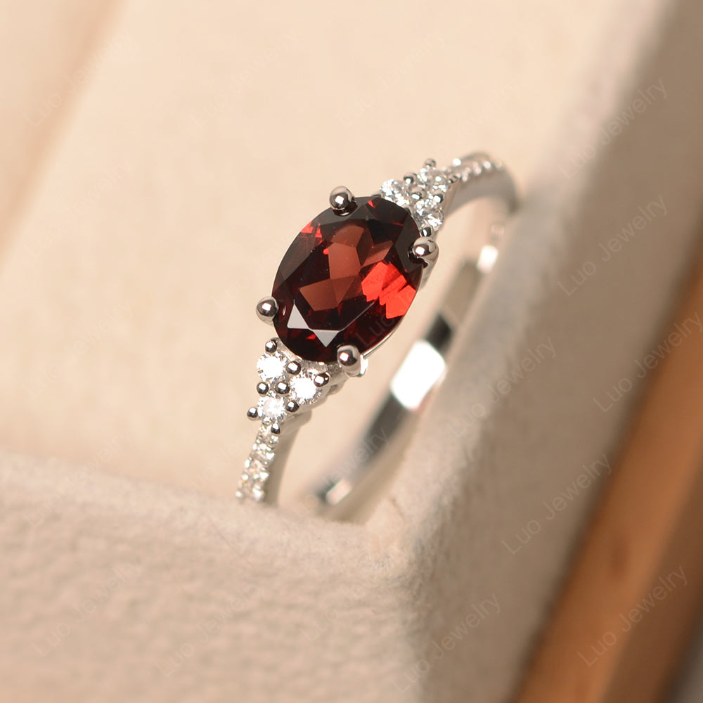 Horizontal Oval Cut Garnet Engagement Ring - LUO Jewelry