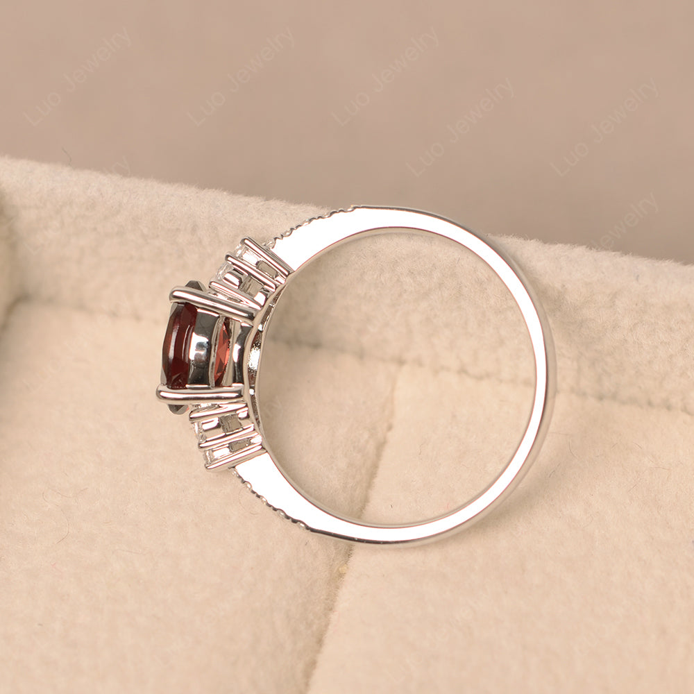 Horizontal Oval Cut Garnet Engagement Ring - LUO Jewelry