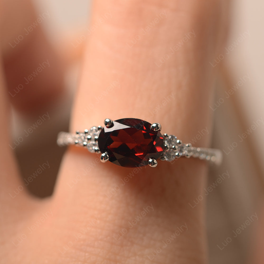 Horizontal Oval Cut Garnet Engagement Ring - LUO Jewelry