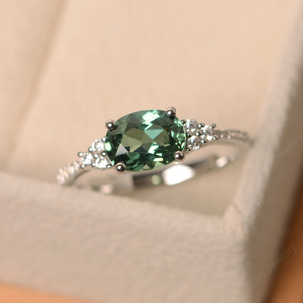 Horizontal Oval Cut Green Sapphire Engagement Ring - LUO Jewelry