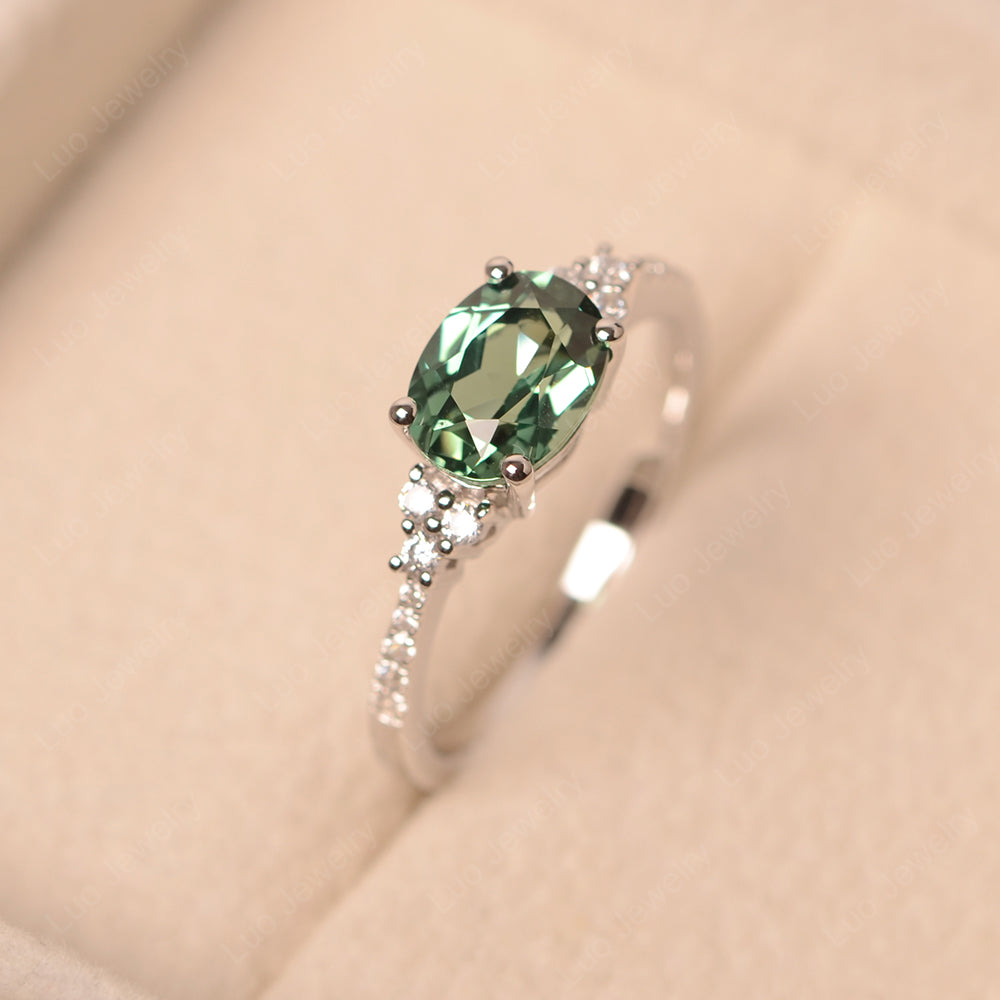 Horizontal Oval Cut Green Sapphire Engagement Ring - LUO Jewelry