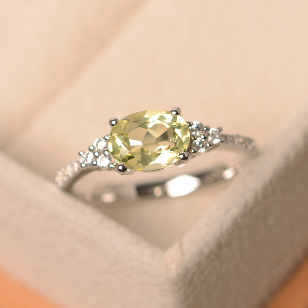 Horizontal Oval Cut Lemon Quartz Engagement Ring - LUO Jewelry