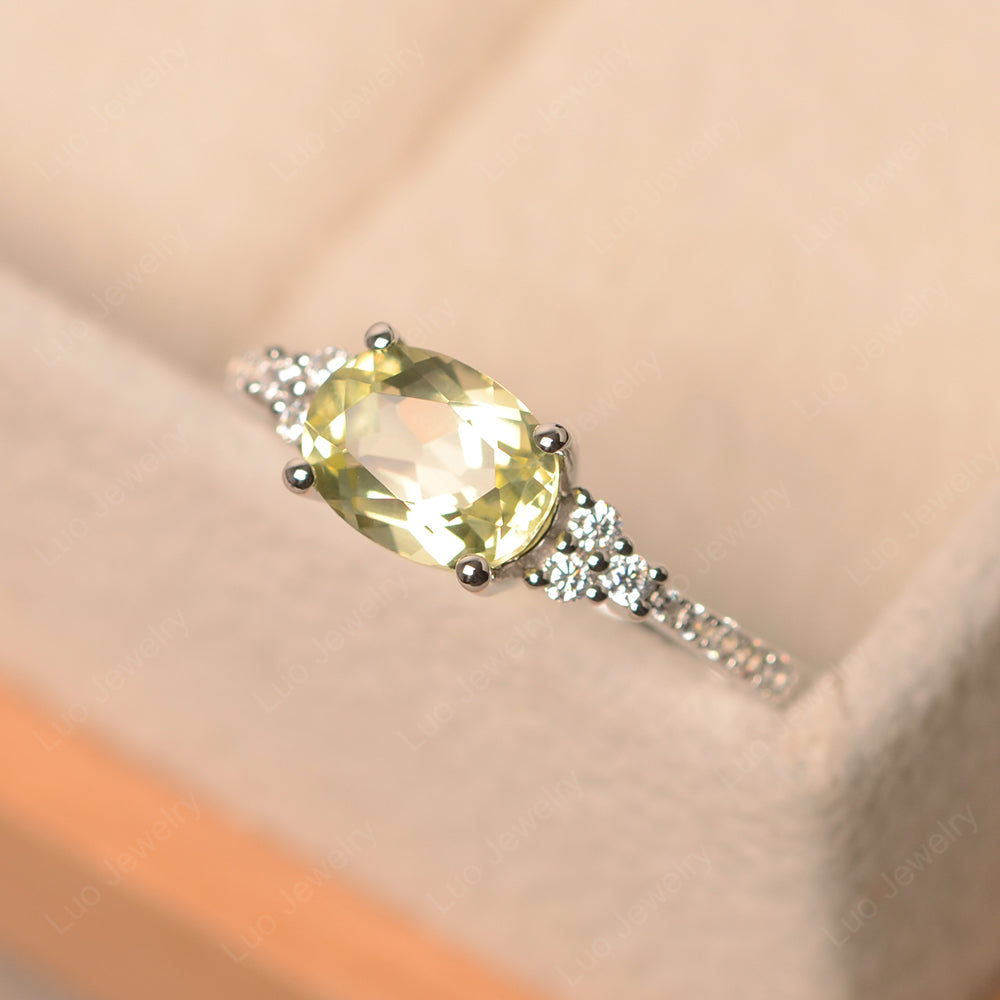 Horizontal Oval Cut Lemon Quartz Engagement Ring - LUO Jewelry