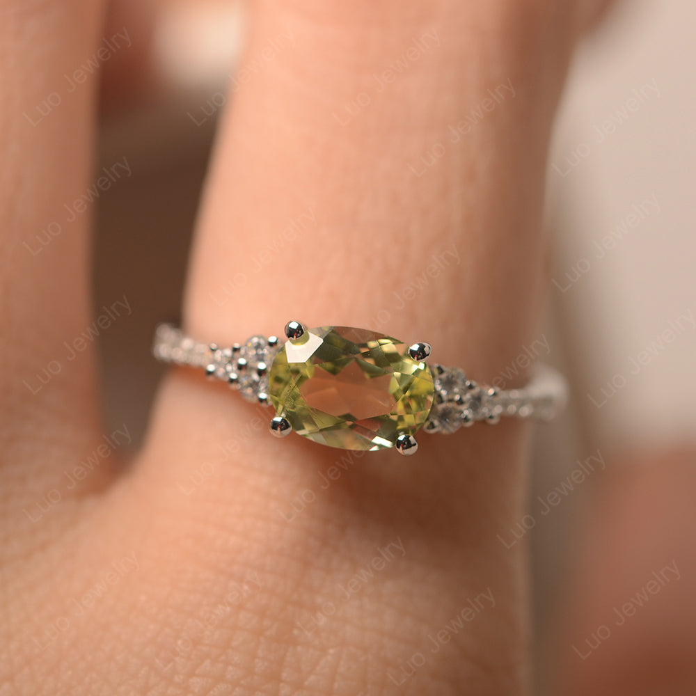 Horizontal Oval Cut Lemon Quartz Engagement Ring - LUO Jewelry