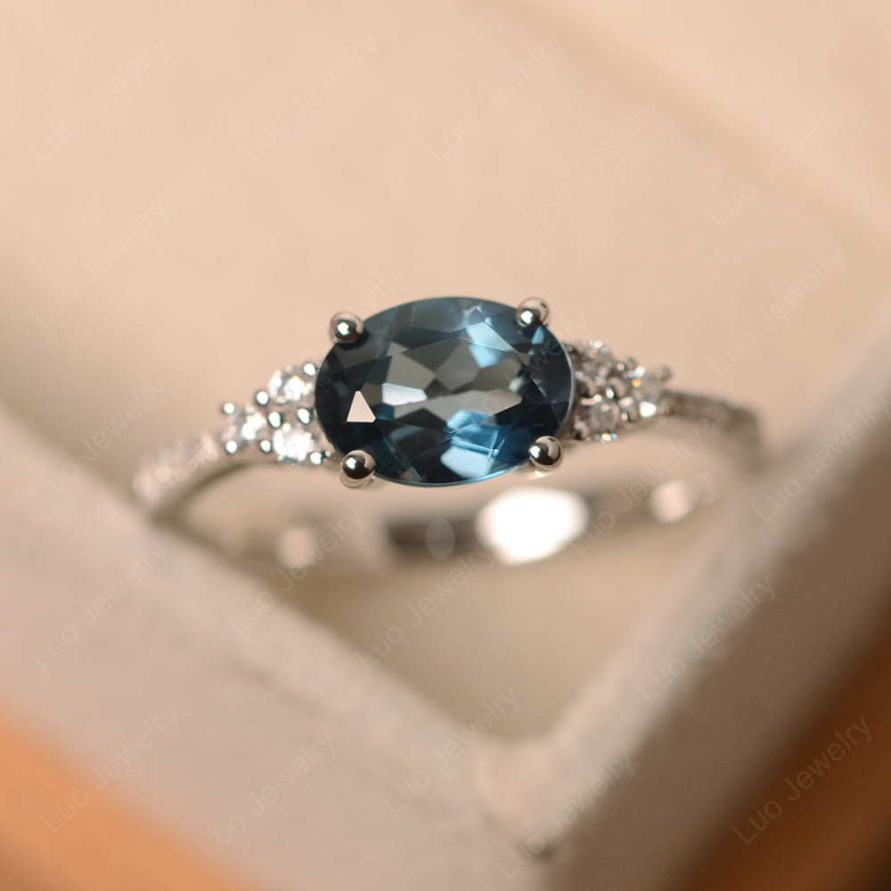 Horizontal Oval Cut London Blue Topaz Engagement Ring - LUO Jewelry
