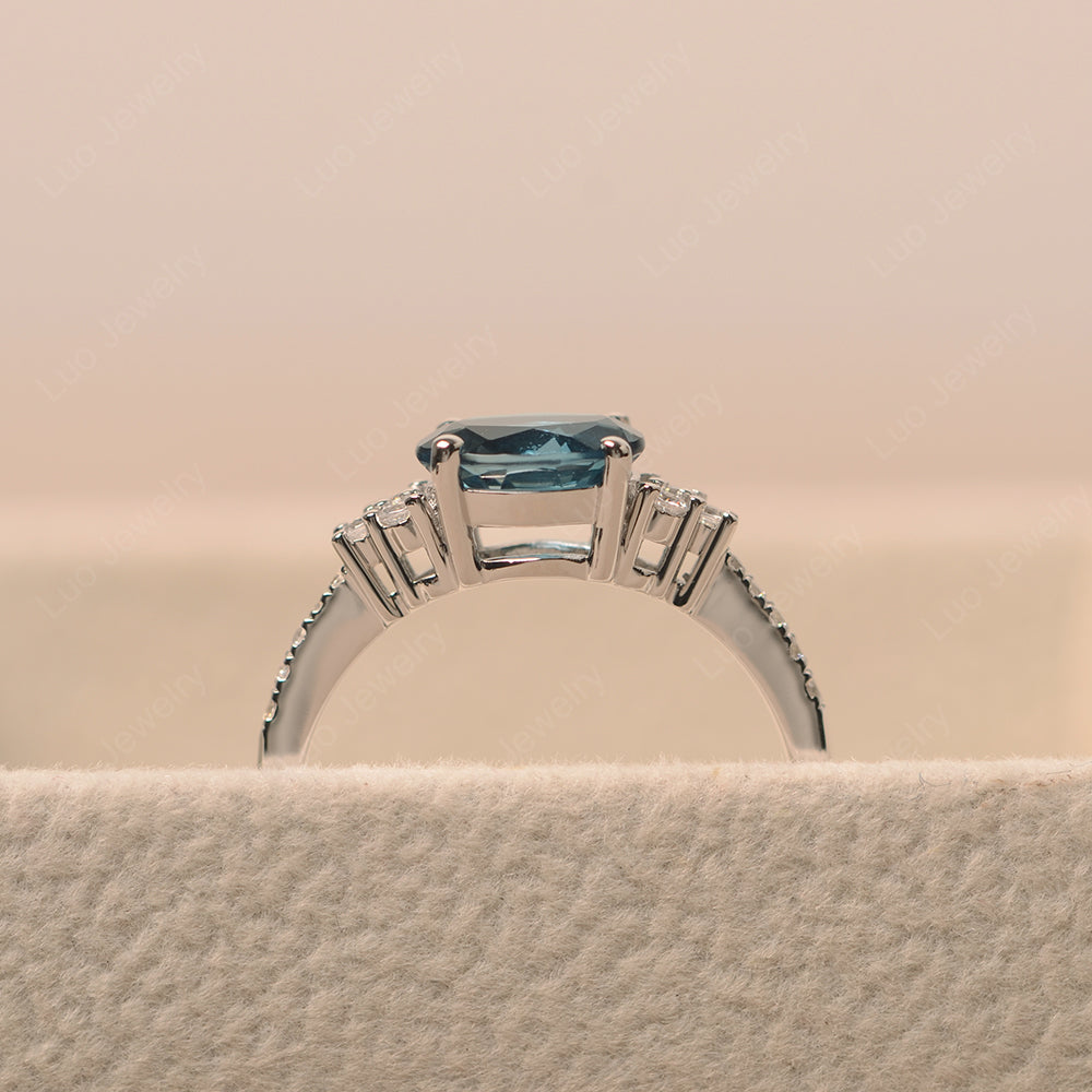 Horizontal Oval Cut London Blue Topaz Engagement Ring - LUO Jewelry