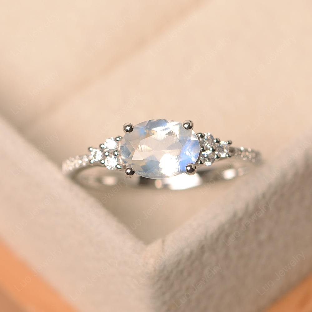Horizontal Oval Cut Moonstone Engagement Ring - LUO Jewelry