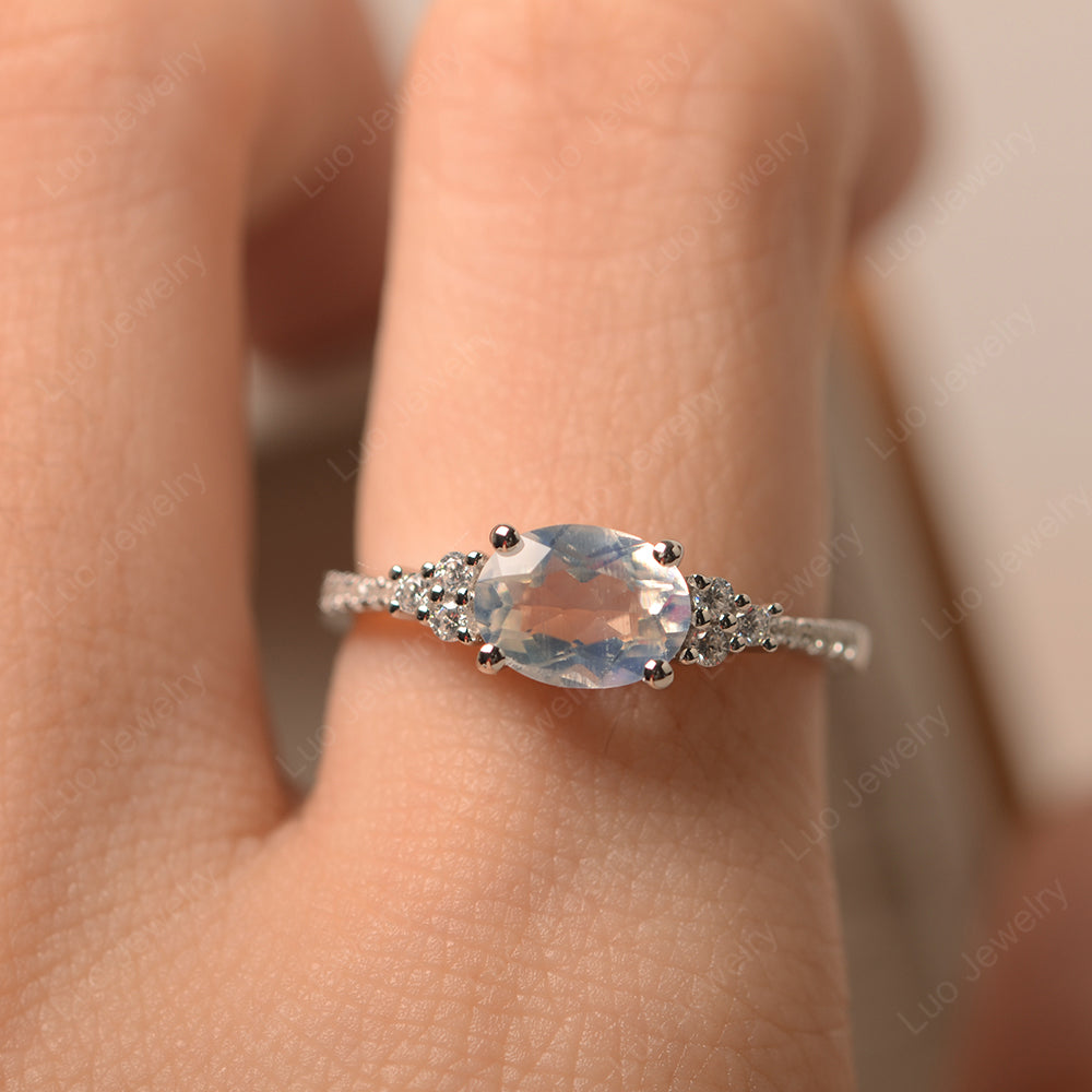 Horizontal Oval Cut Moonstone Engagement Ring - LUO Jewelry