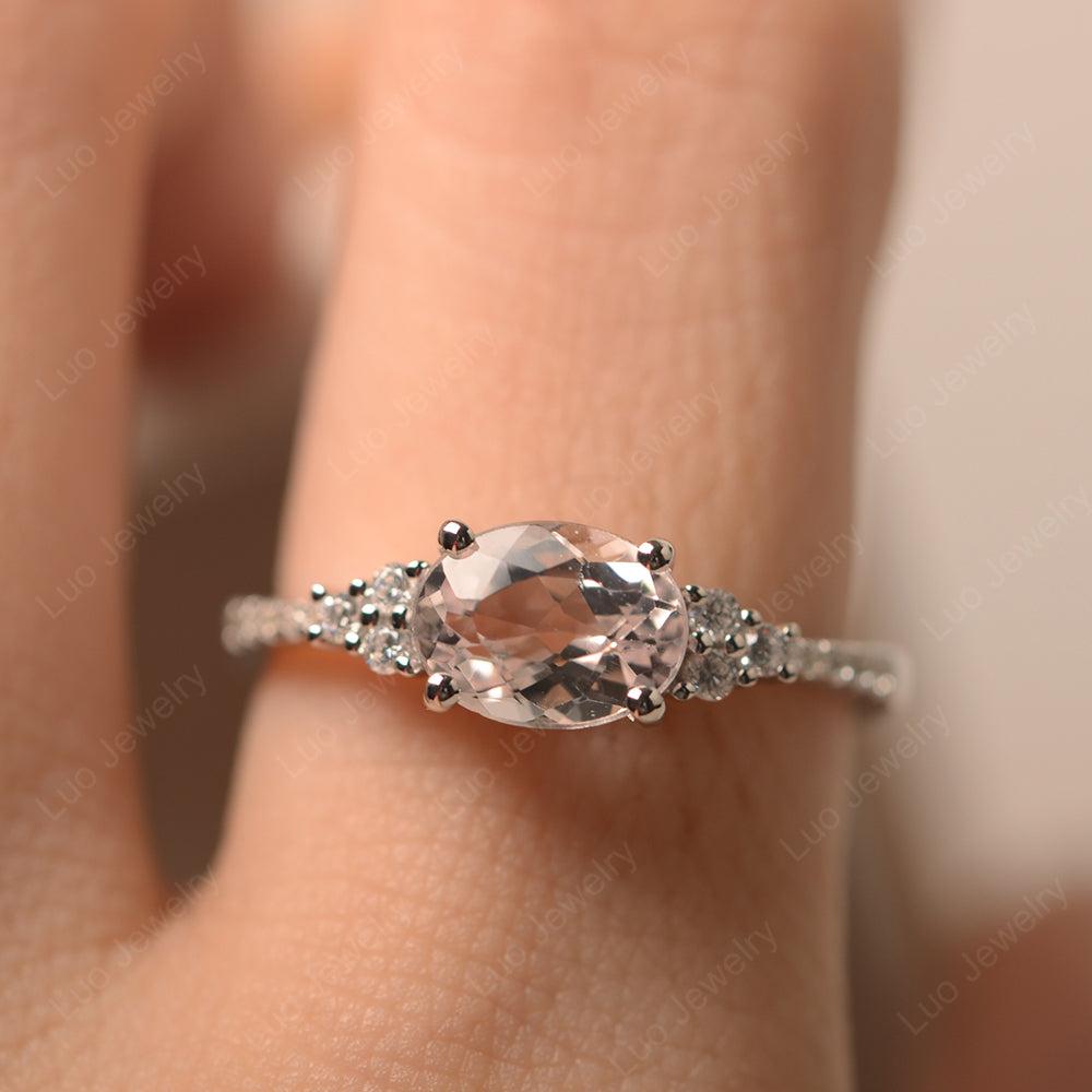 Horizontal Oval Cut Morganite Engagement Ring - LUO Jewelry