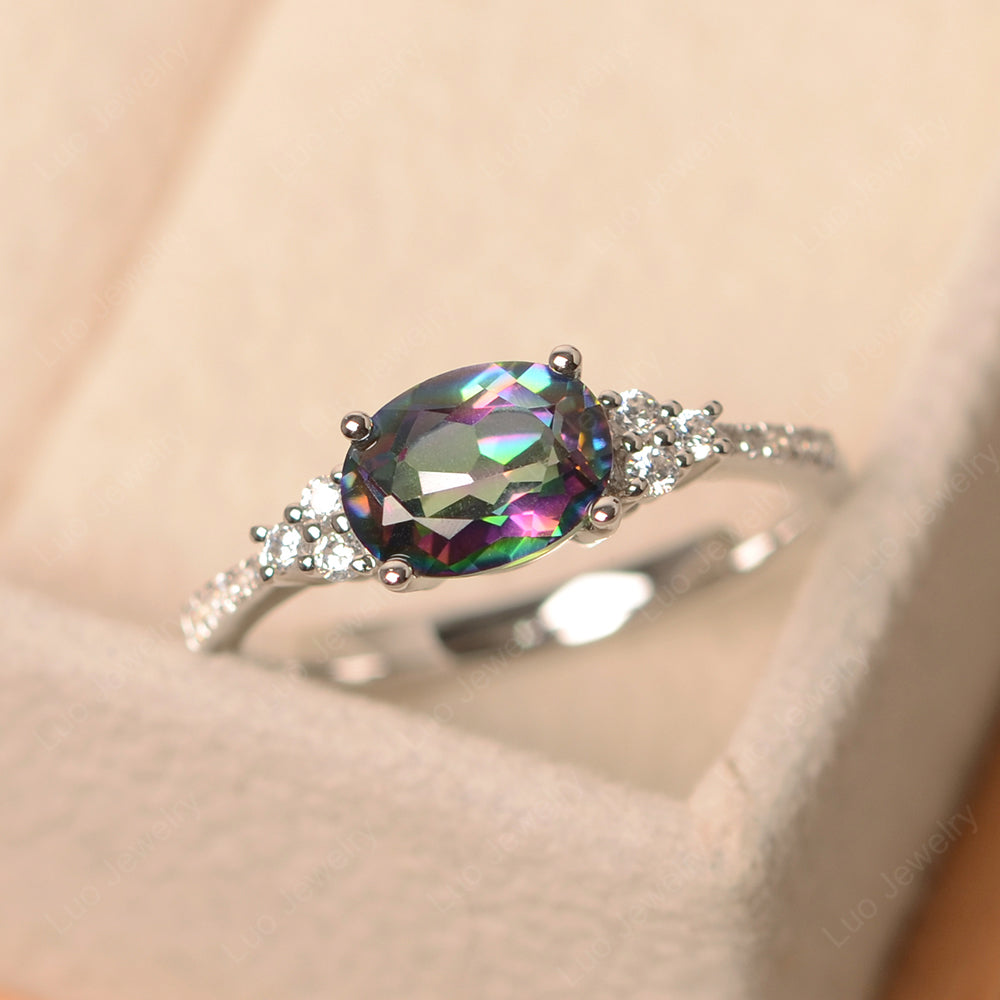 Horizontal Oval Cut Mystic Topaz Engagement Ring - LUO Jewelry