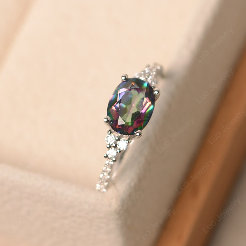 Horizontal Oval Cut Mystic Topaz Engagement Ring - LUO Jewelry