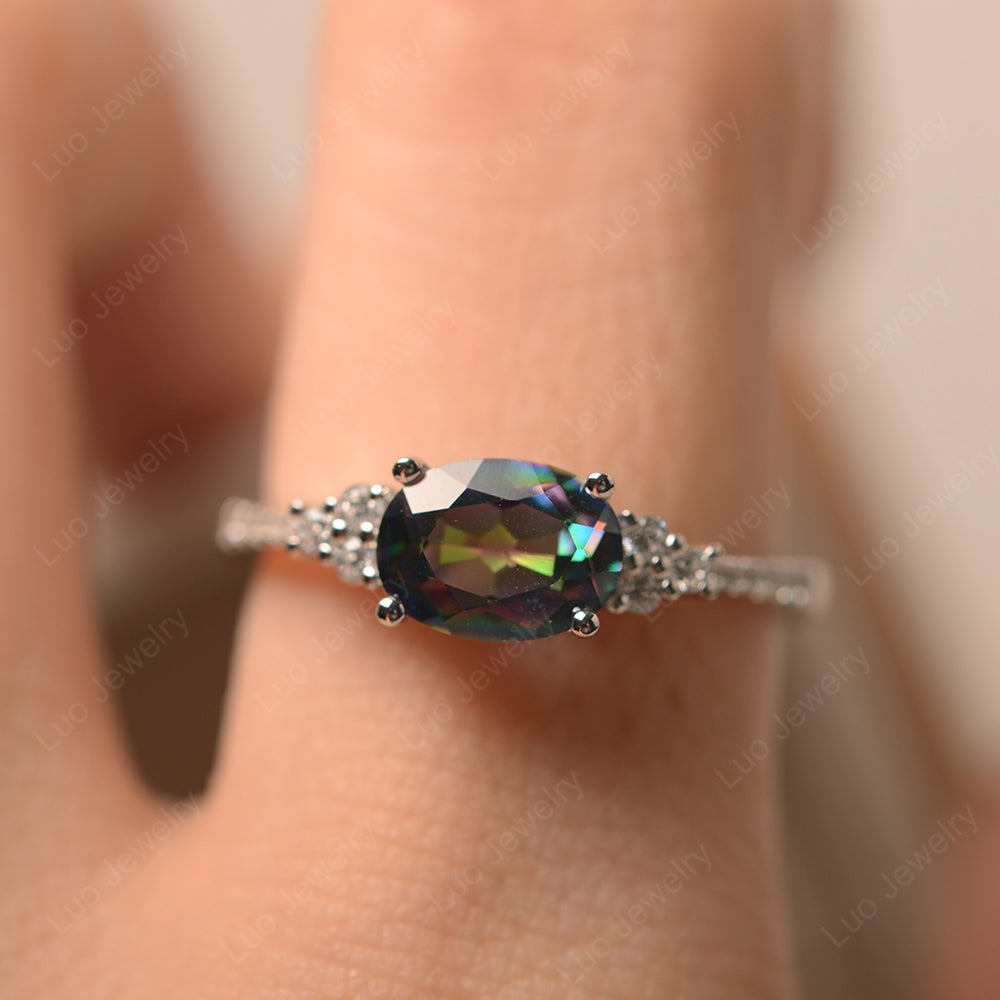 Horizontal Oval Cut Mystic Topaz Engagement Ring - LUO Jewelry