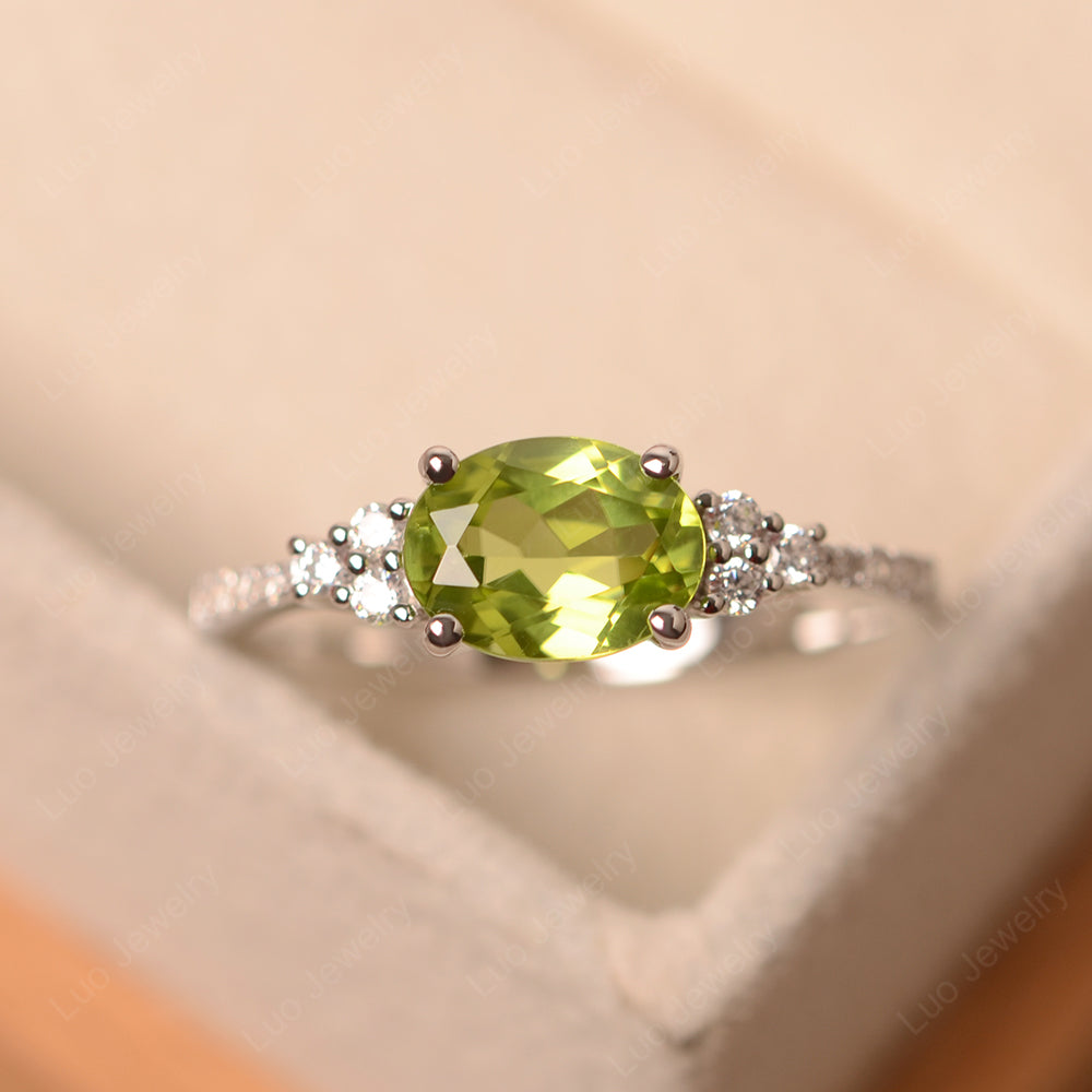 Horizontal Oval Cut Peridot Engagement Ring - LUO Jewelry