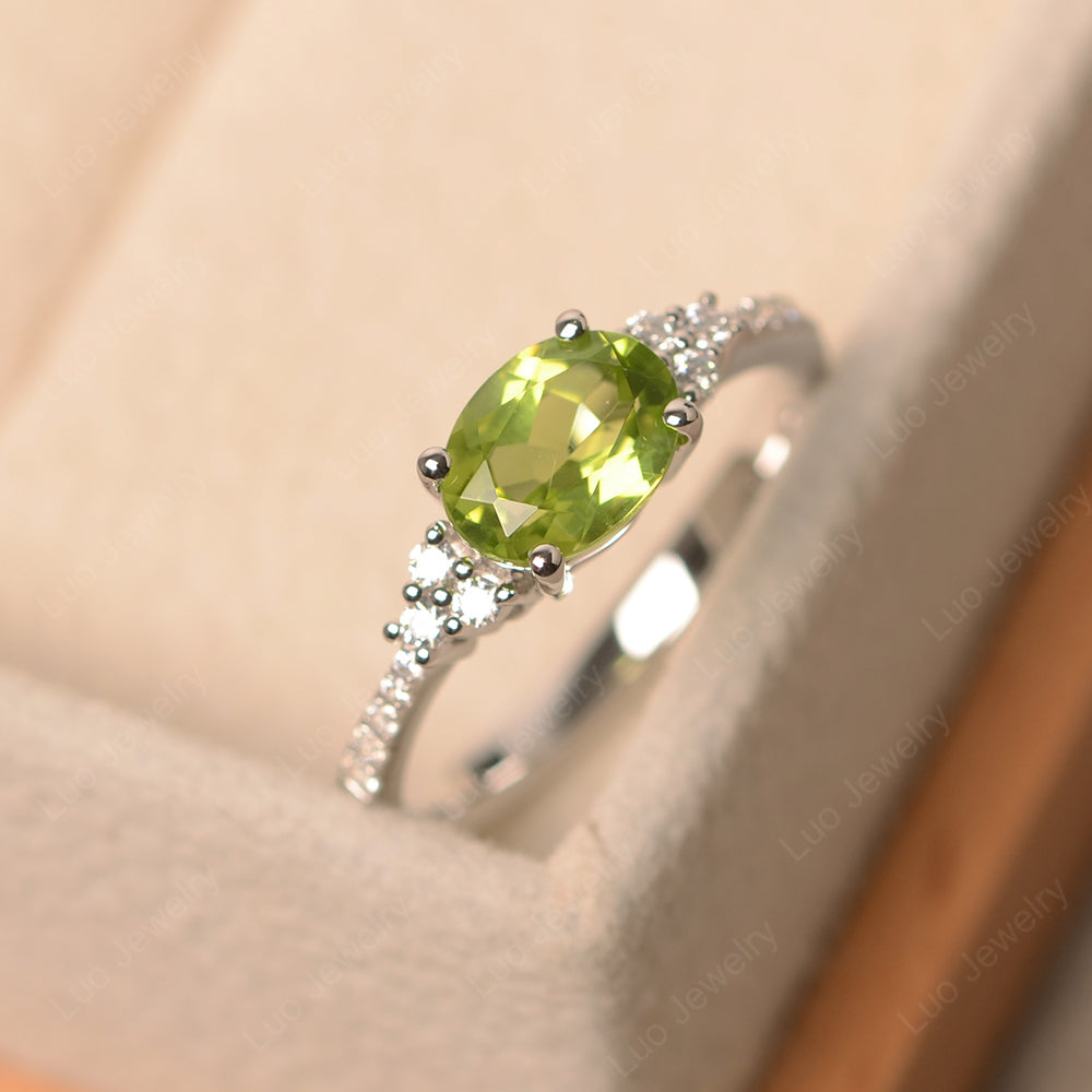 Horizontal Oval Cut Peridot Engagement Ring - LUO Jewelry