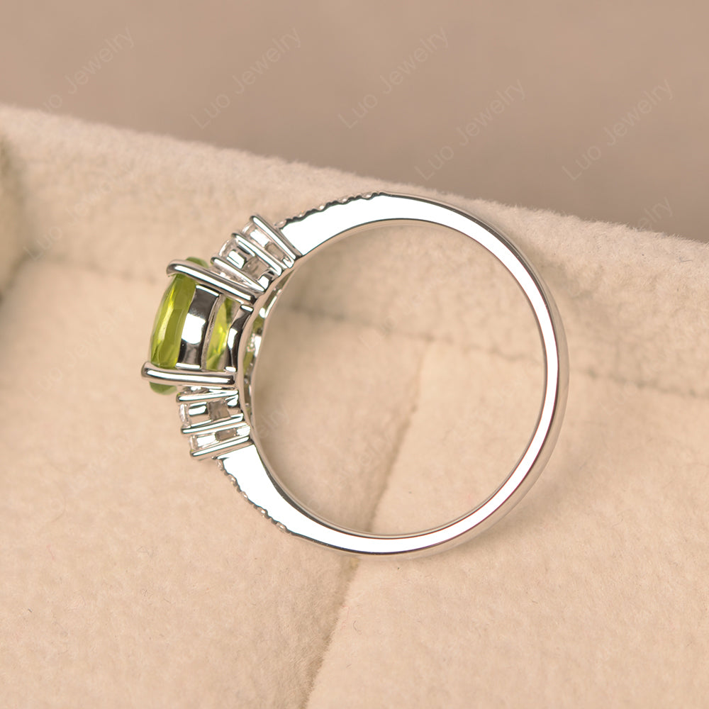 Horizontal Oval Cut Peridot Engagement Ring - LUO Jewelry