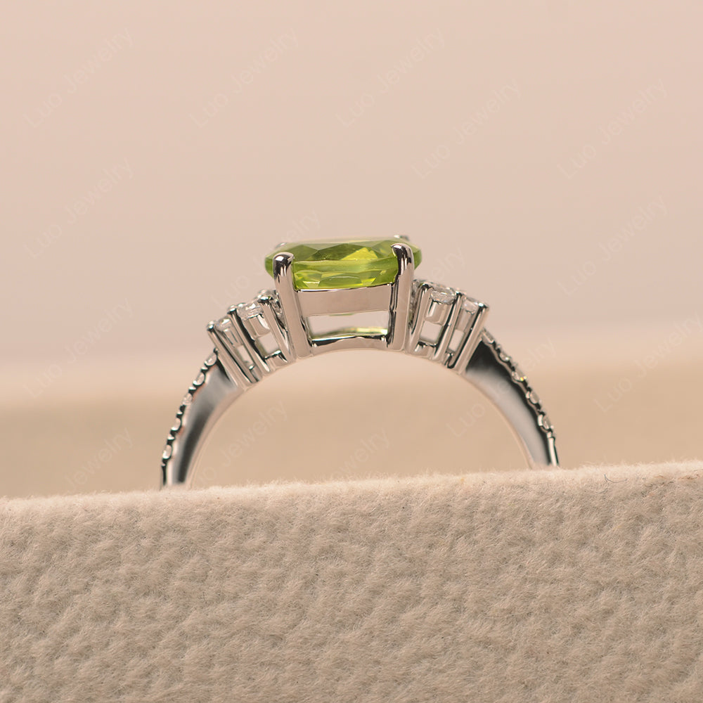 Horizontal Oval Cut Peridot Engagement Ring - LUO Jewelry