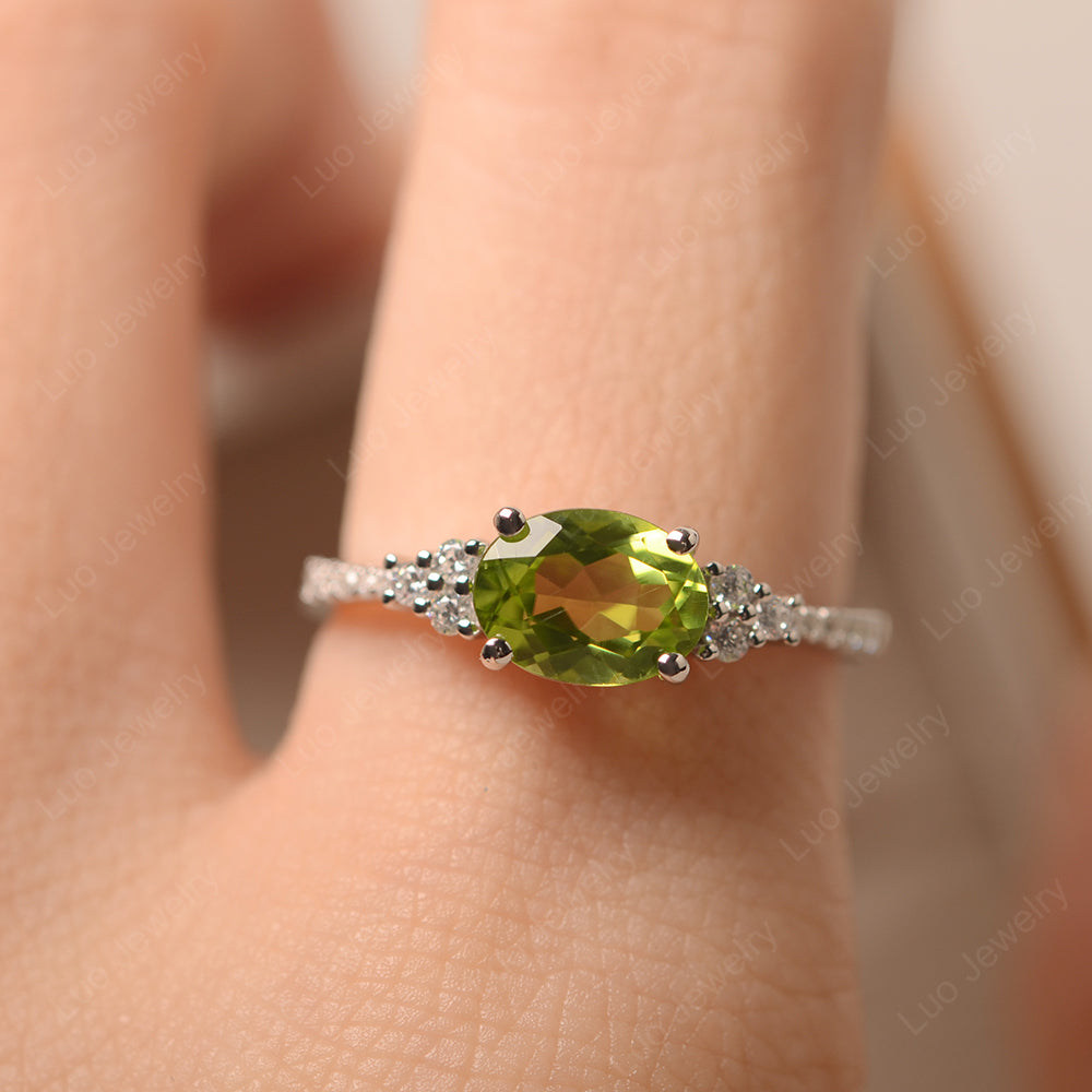 Horizontal Oval Cut Peridot Engagement Ring - LUO Jewelry