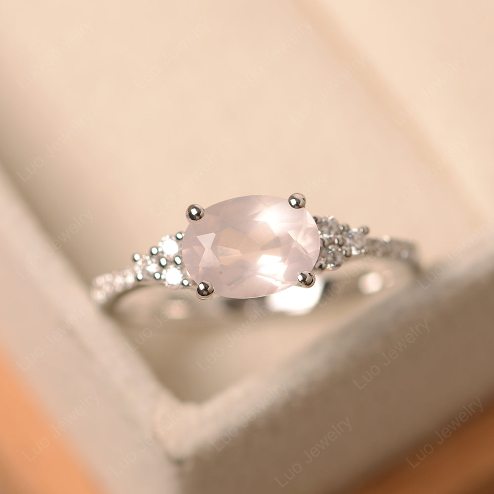 Horizontal Oval Cut Rose Quartz Engagement Ring - LUO Jewelry