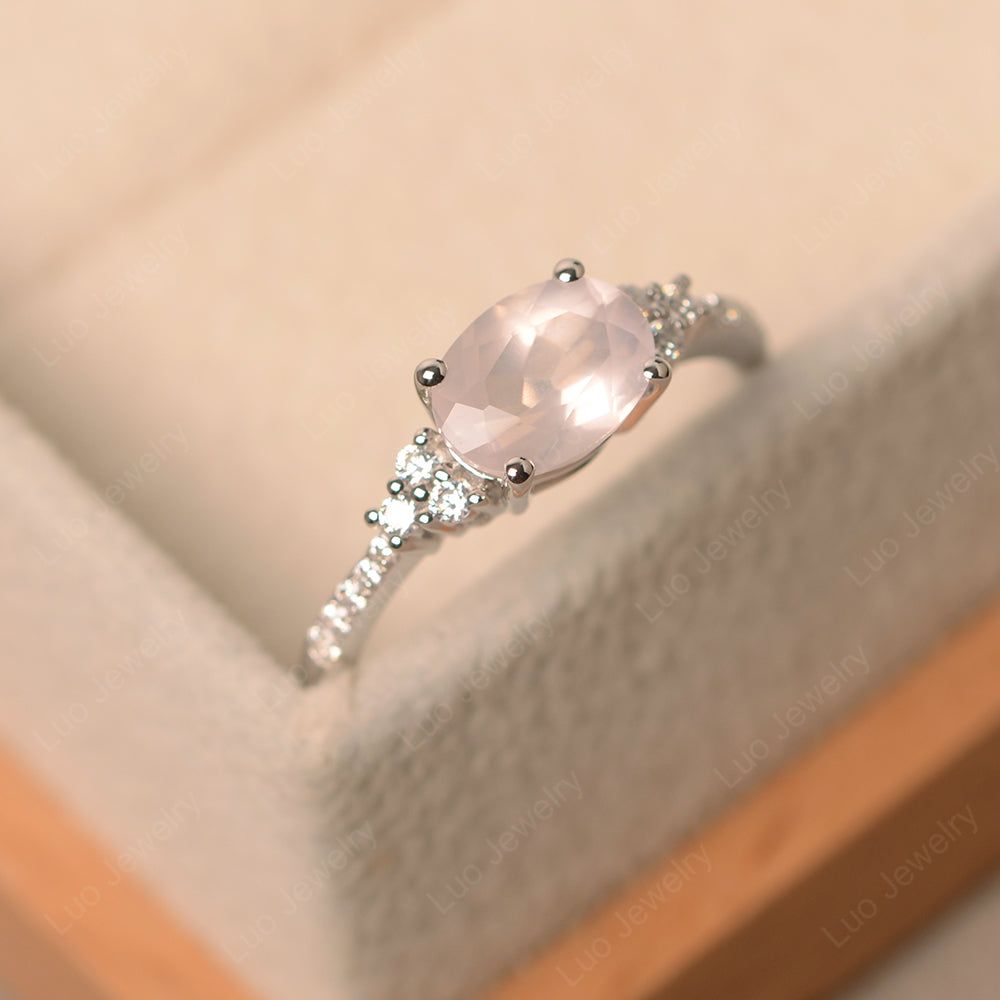 Horizontal Oval Cut Rose Quartz Engagement Ring - LUO Jewelry