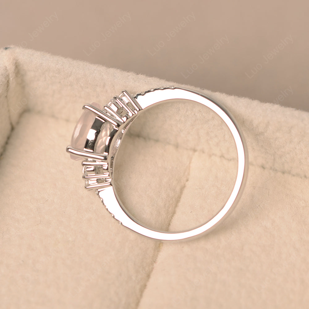 Horizontal Oval Cut Rose Quartz Engagement Ring - LUO Jewelry