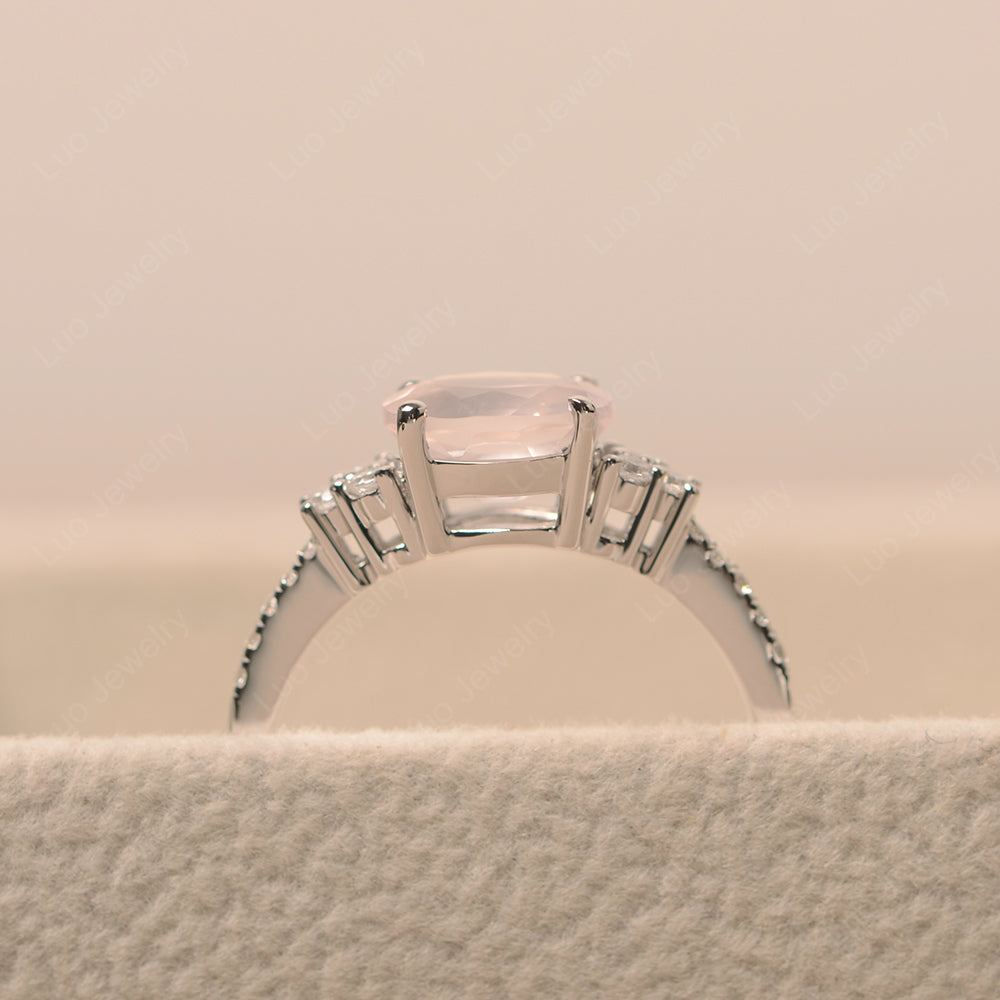 Horizontal Oval Cut Rose Quartz Engagement Ring - LUO Jewelry