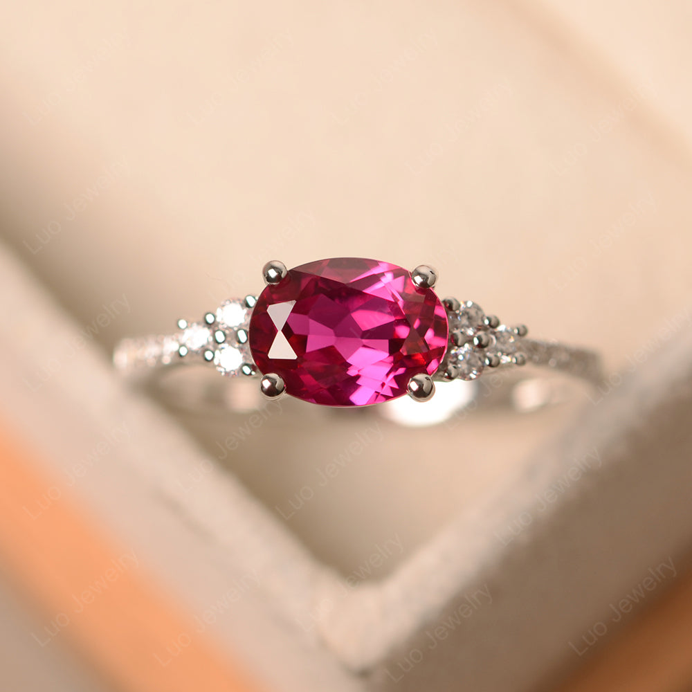 Horizontal Oval Cut Ruby Engagement Ring - LUO Jewelry