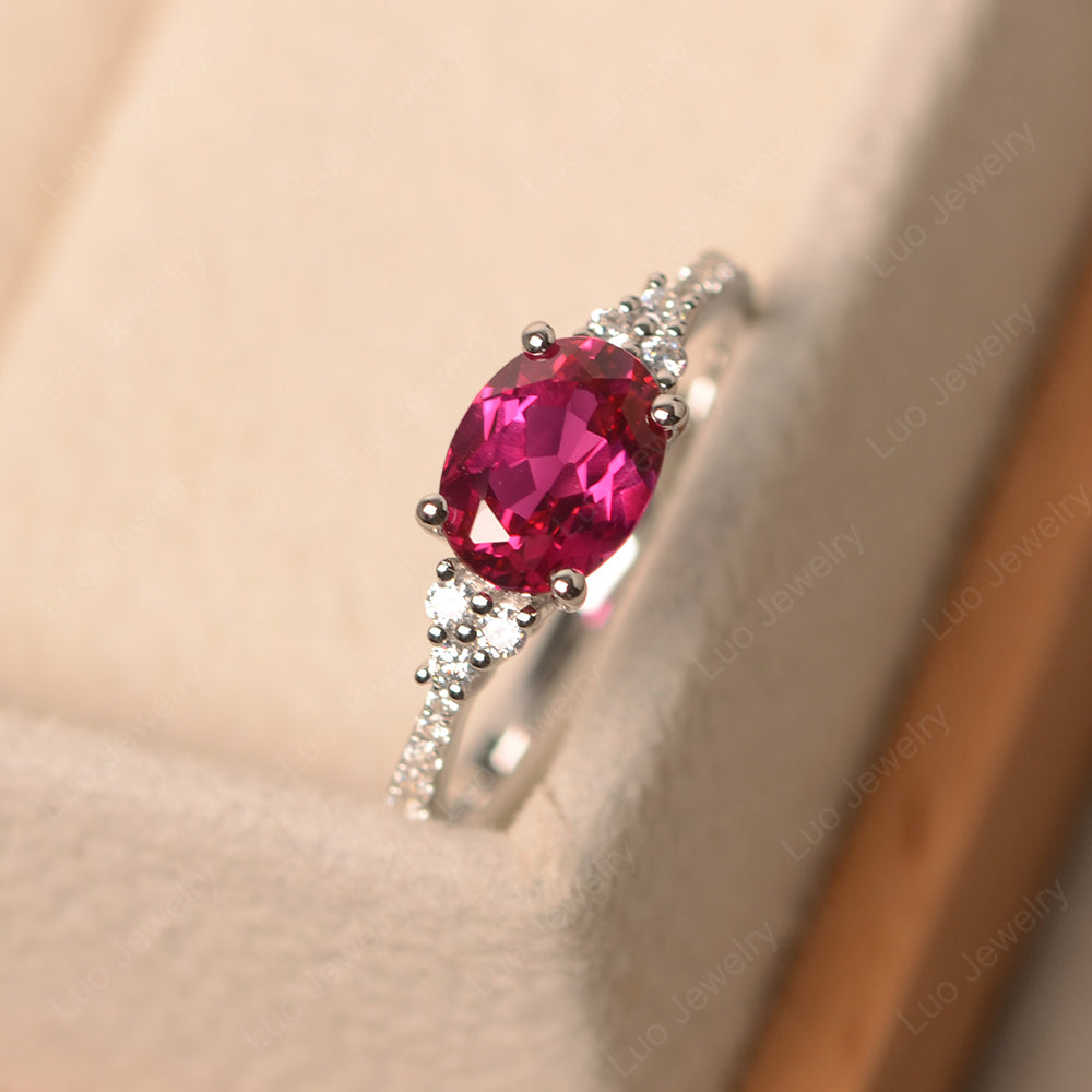 Horizontal Oval Cut Ruby Engagement Ring - LUO Jewelry