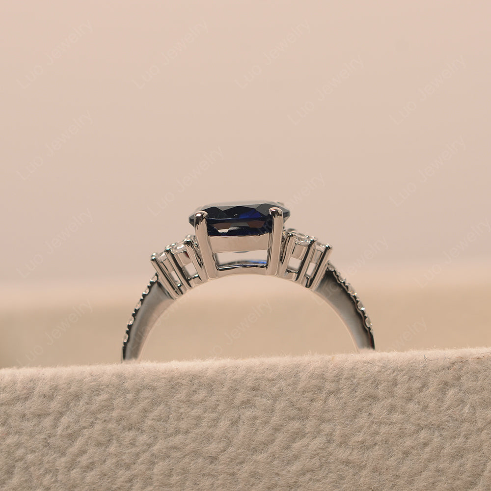 Horizontal Oval Cut Lab Sapphire Engagement Ring - LUO Jewelry