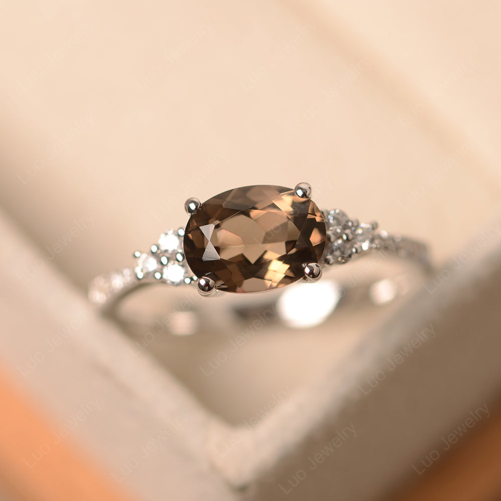 Horizontal Oval Cut Smoky Quartz  Engagement Ring - LUO Jewelry